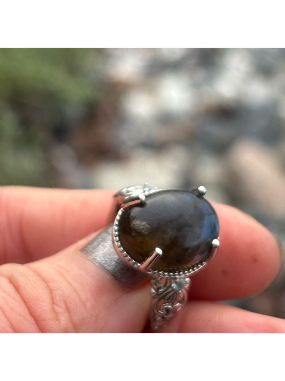 Blue Flash Labradorite Ring • Platinum-Plated • Genuine Topaz • Size 7 (Karis) - Picture 9 of 14